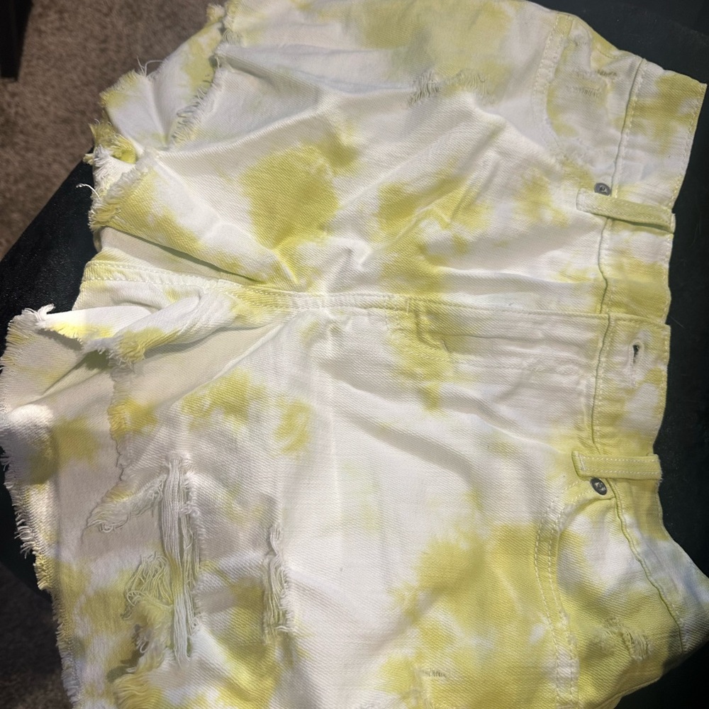 Yellow Tie-Dye Denim Shorts